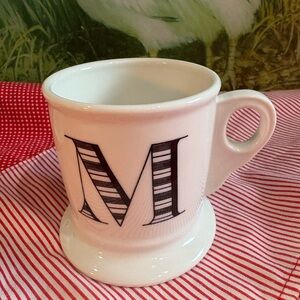 Anthropologie Bistro Tile Margot White & Black Monogram ☕️ Mug